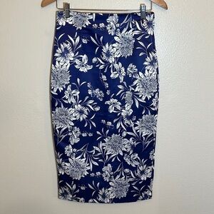 ZARA Blue Floral Office Pencil Skirt